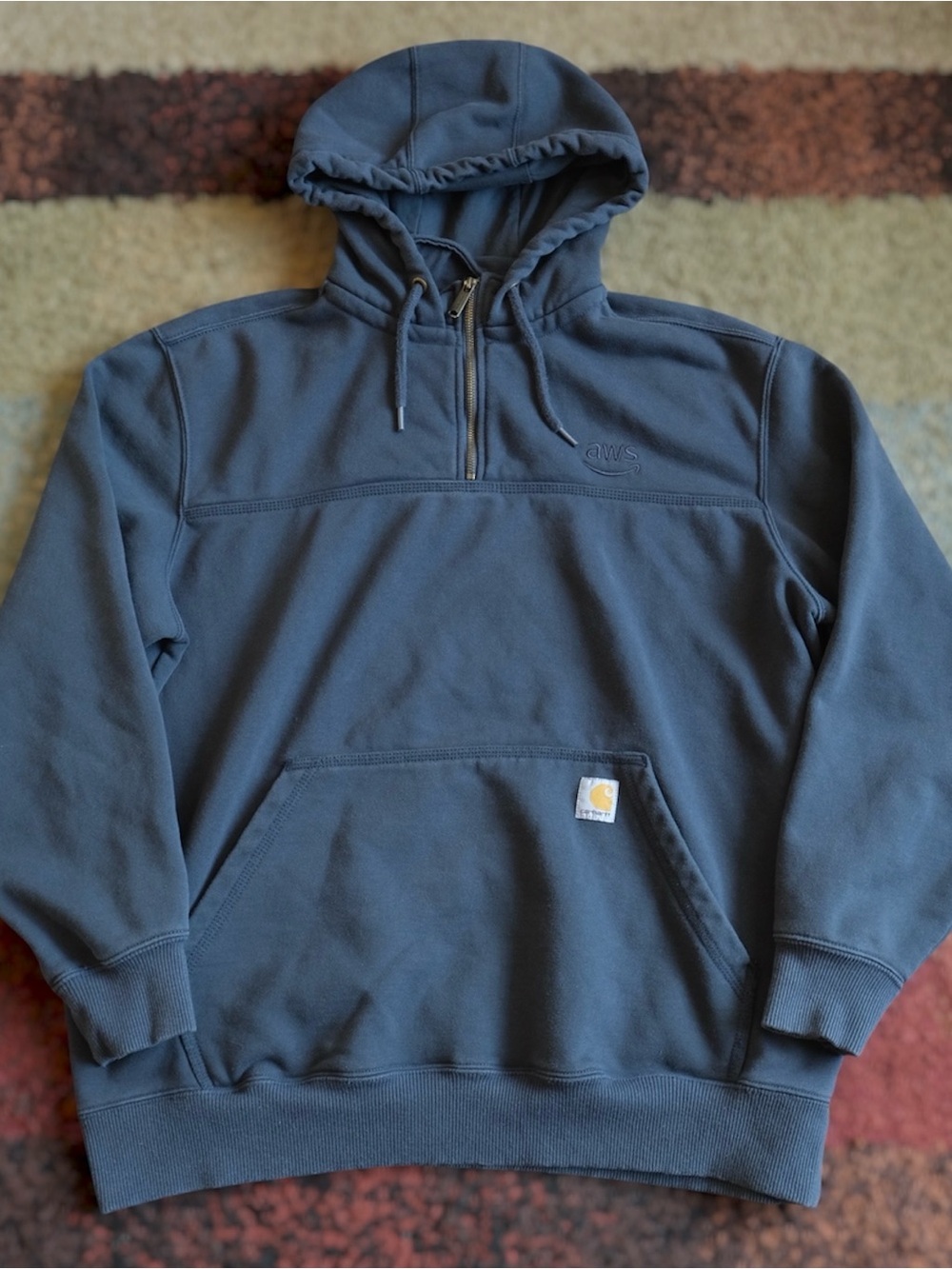 Carhartt Rain Defender 1/4 Zip Loose Fit Hoodie Men XL Navy Blue Heavyweight AWS